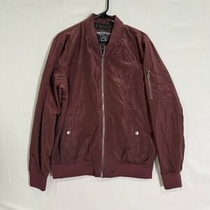 Distortion Bomber Jacket Men's L Maroon Zip Up Lightweight Casual